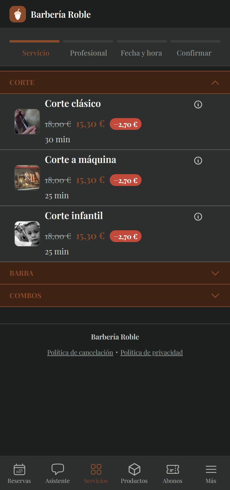 Reserva pública con la marca de Barbería Roble